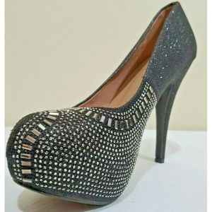 Women's Shoes Black Rhinestones Stiletto Size 8